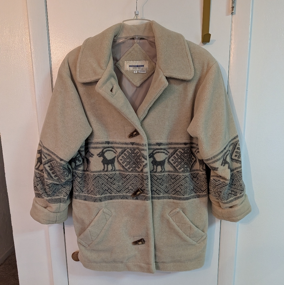 Vintage Fleece Toggle Button Shoulder Pad Coat Cozy Teddy Bear